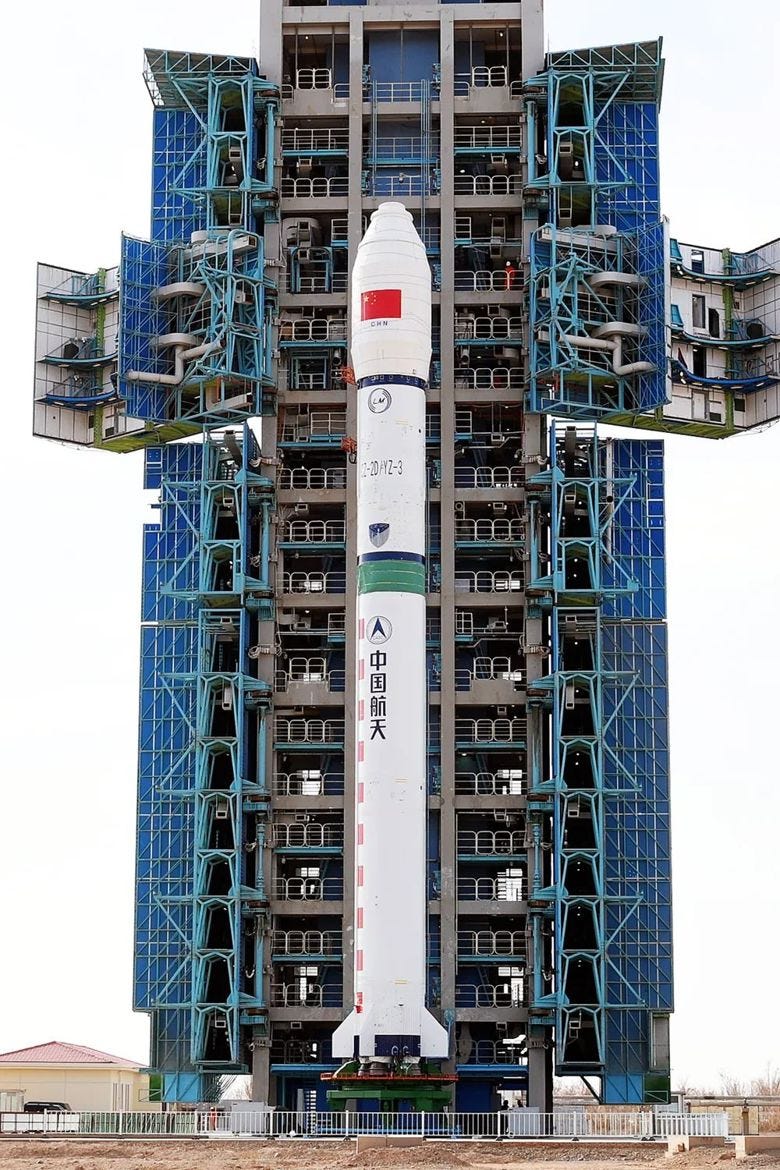 The Long March 2D/YZ-3 Y87 vehicle on its launchpad at the Jiuquan Satellite Launch Center prior to launch.