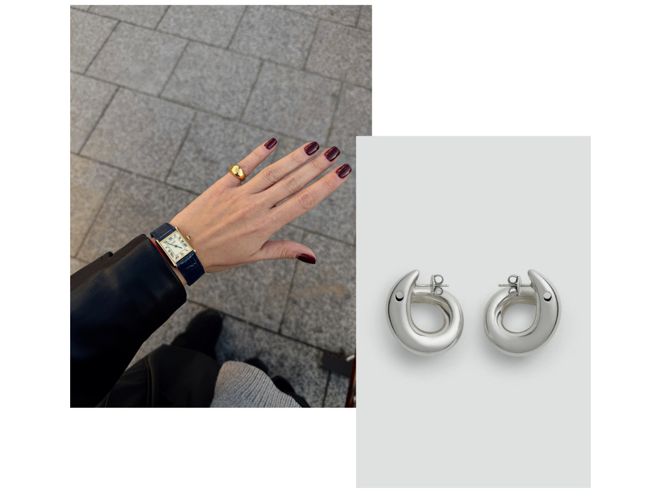 Cartier Tank Watch, Bottega Veneta Sardine Earrings
