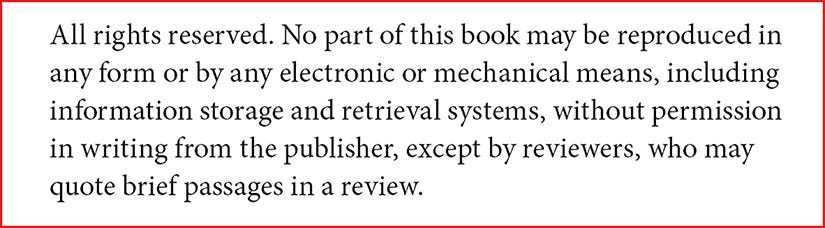 Sample copyright page notice of rights reserved.