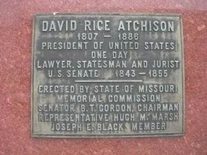 Plaque Affixed to Statue of David Rice Atchison (D-MO), Plattsburg, Missouri Plaque Affixed to Statue of David Rice Atchison (D-MO), Plattsburg, Missouri