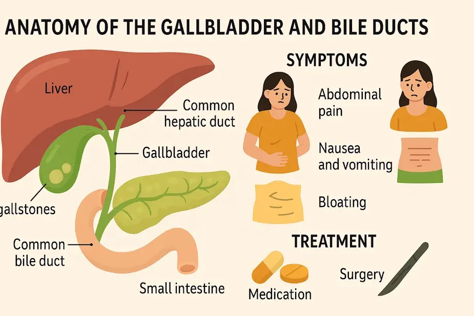 Gallbladder and Bile Duct Cancer: Understanding and Managing Your Health Infographic on gallbladder and bile duct cancer, depicting the anatomy and treatment options.