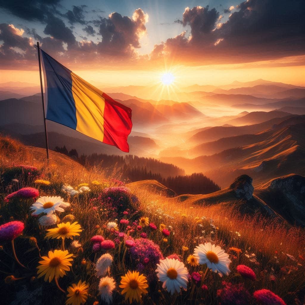Romania flag on top of mountain