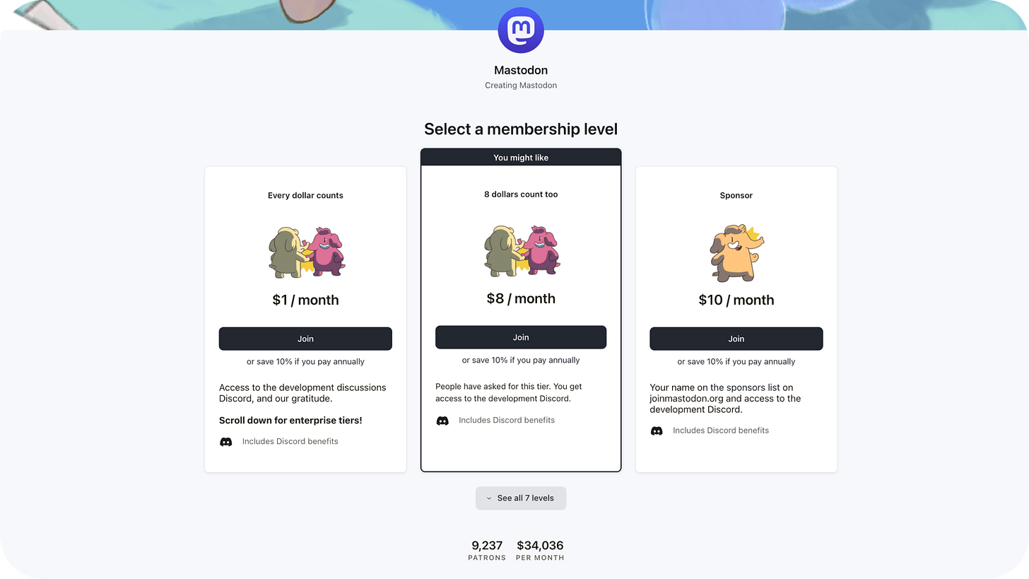 Mastodon's Patreon page.