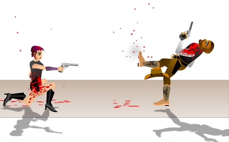 The player winning a bloody duel in Gunblood