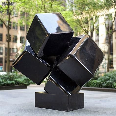 Geometric Cube Metal Modern Black Sculpture SSA-065