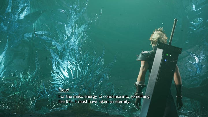 Cloud recites Sephiroth's explanation about this naturally formed Materia.