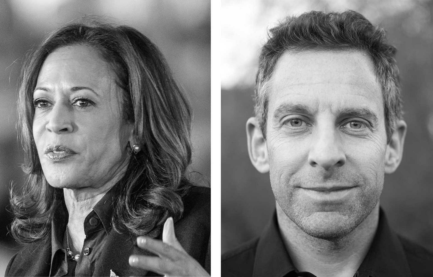 Sam Harris By Cmichel67 (Christopher Michel) - , CC BY-SA 4.0, Link, Kamla Harris: Lev radin / Shutterstock.com