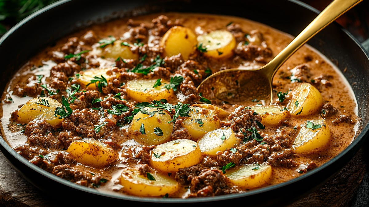 GROUND BEEF & POTATOES STROGANOFF - Essen Recipes