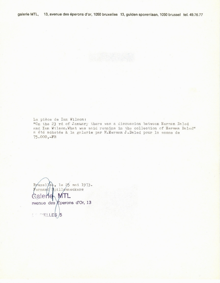 Ian Wilson, Discussion, 23rd of January 1972, (typewritten text and ink on paper), 1972 [MoMA, New York, NY. © Ian Wilson]