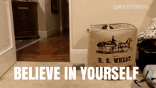 a laundry basket with a horse drawn carriage on it and the words believe in yourself a laundry basket with a horse drawn carriage on it and the words believe in yourself
