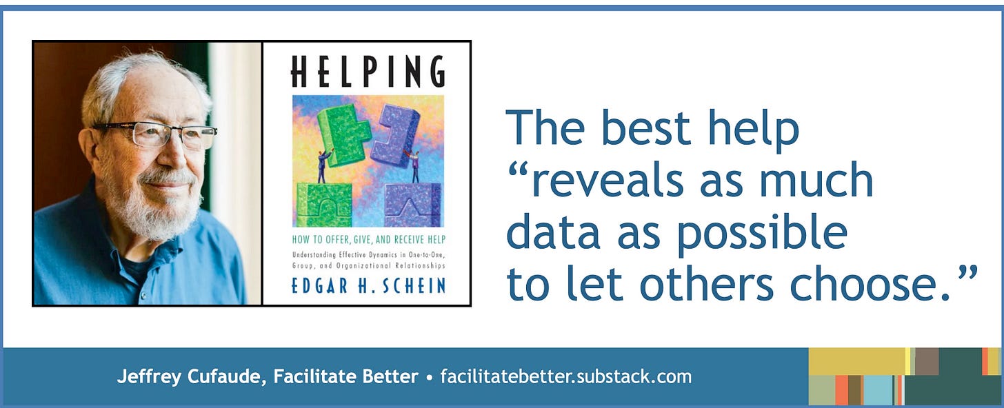 head shot of author Edgar Schein alongside the book jacket and a quote from Helping.