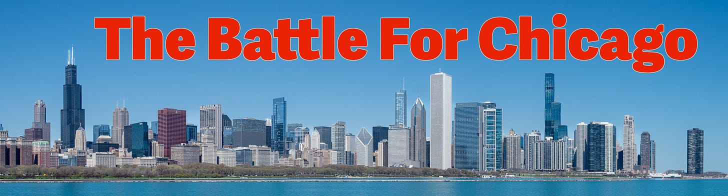 Image of Chicago skyline with "The Battle of Chicago" superimposed