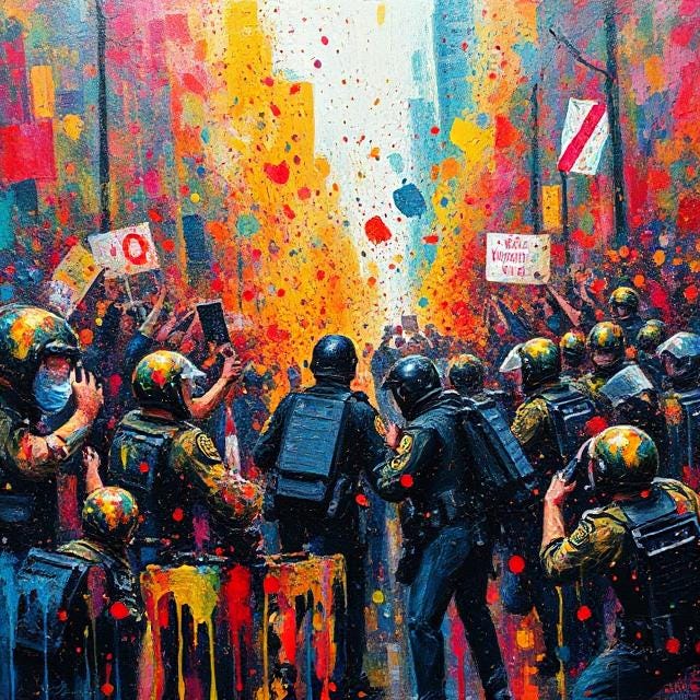 https://images.deepai.org/art-image/66e8261e6fa54e5db5ae0779c118bde8/an-impressionistic-painting-of-a-clash-between-police.jpg