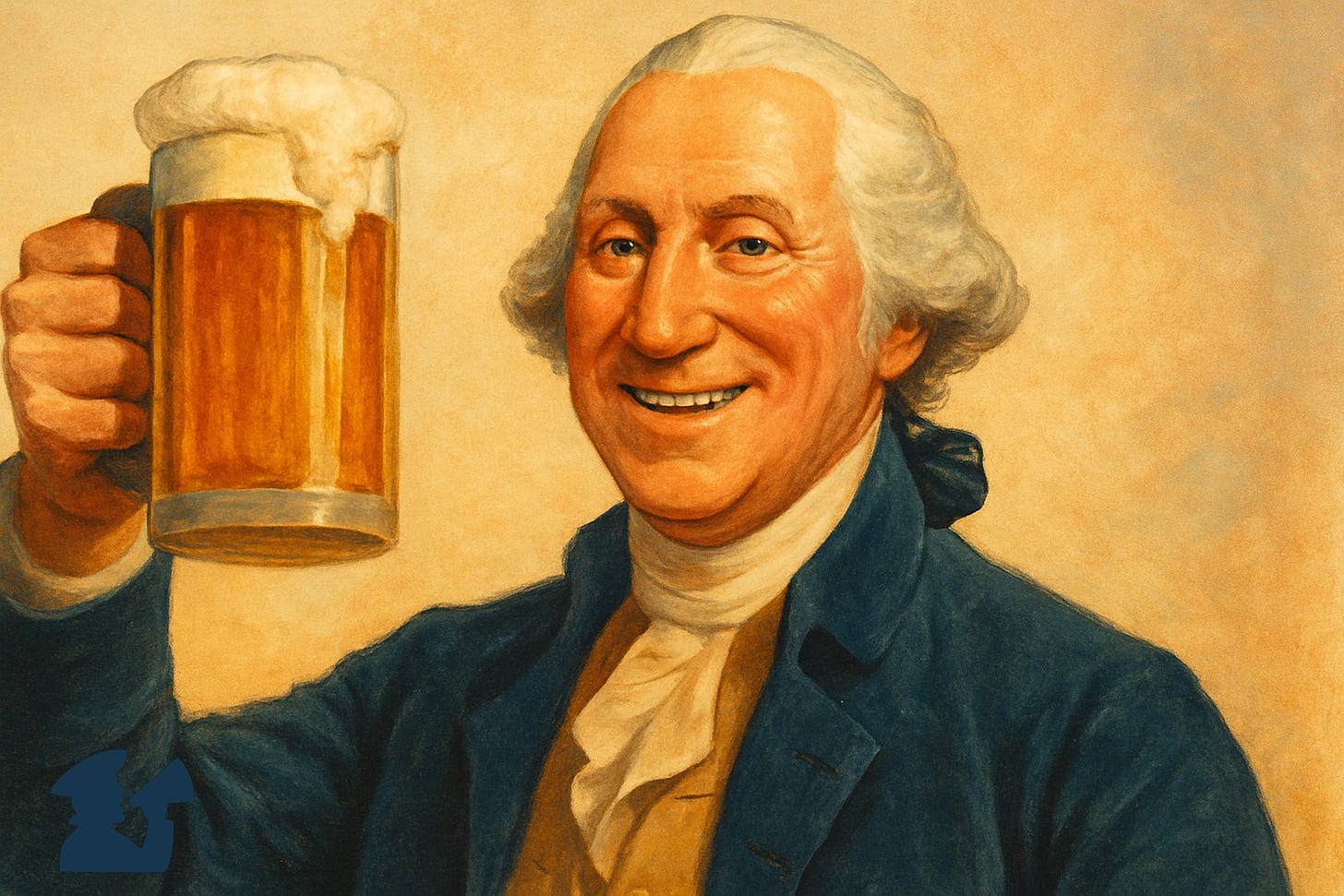 Illustration of George Washington raising a mug of beer as a toast