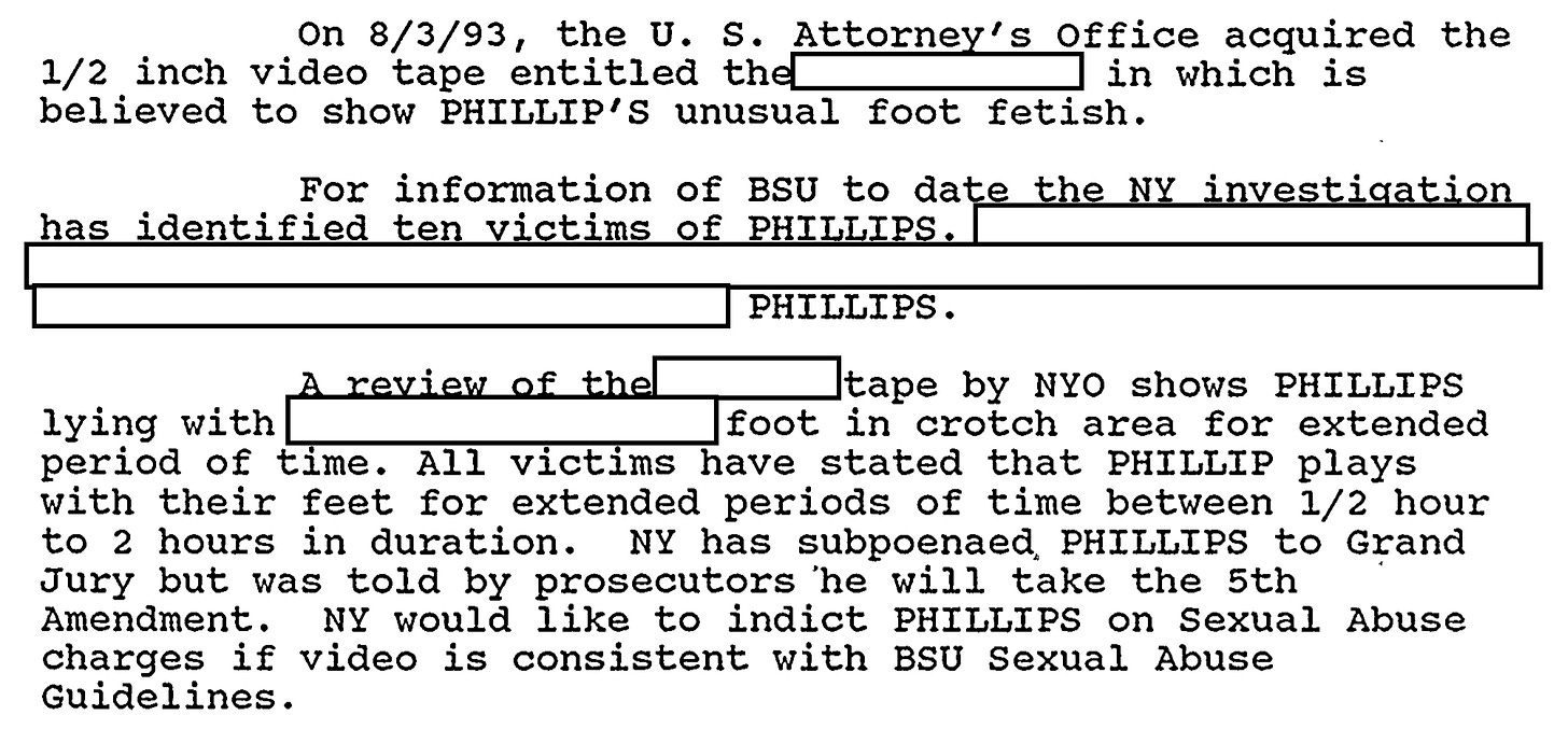 The FBI’s description of the “Maloof tape,” which lines up closely with what multiple former ring boys accused Mel Phillips of doing to them. (Image source: FBI memo released under FOIA.) The FBI’s description of the “Maloof tape,” which lines up closely with what multiple former ring boys accused Mel Phillips of doing to them. (Image source: FBI memo released under FOIA.)