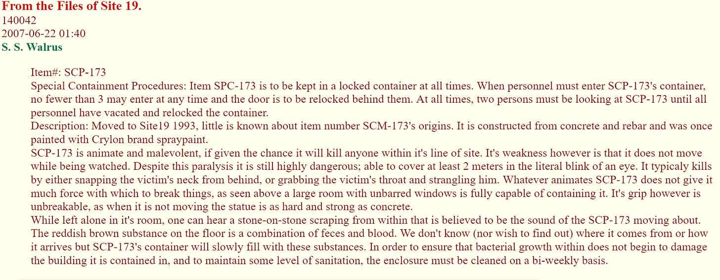 SCP-173 (found 4chan post; 2007) - The Lost Media Wiki