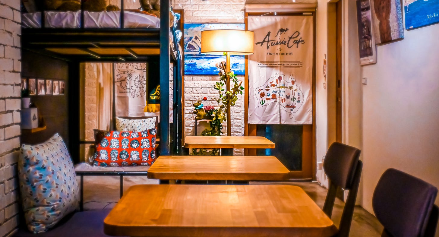 The cozy decor of Taipei's Aussie Cafe includes a fully functional bunk bed