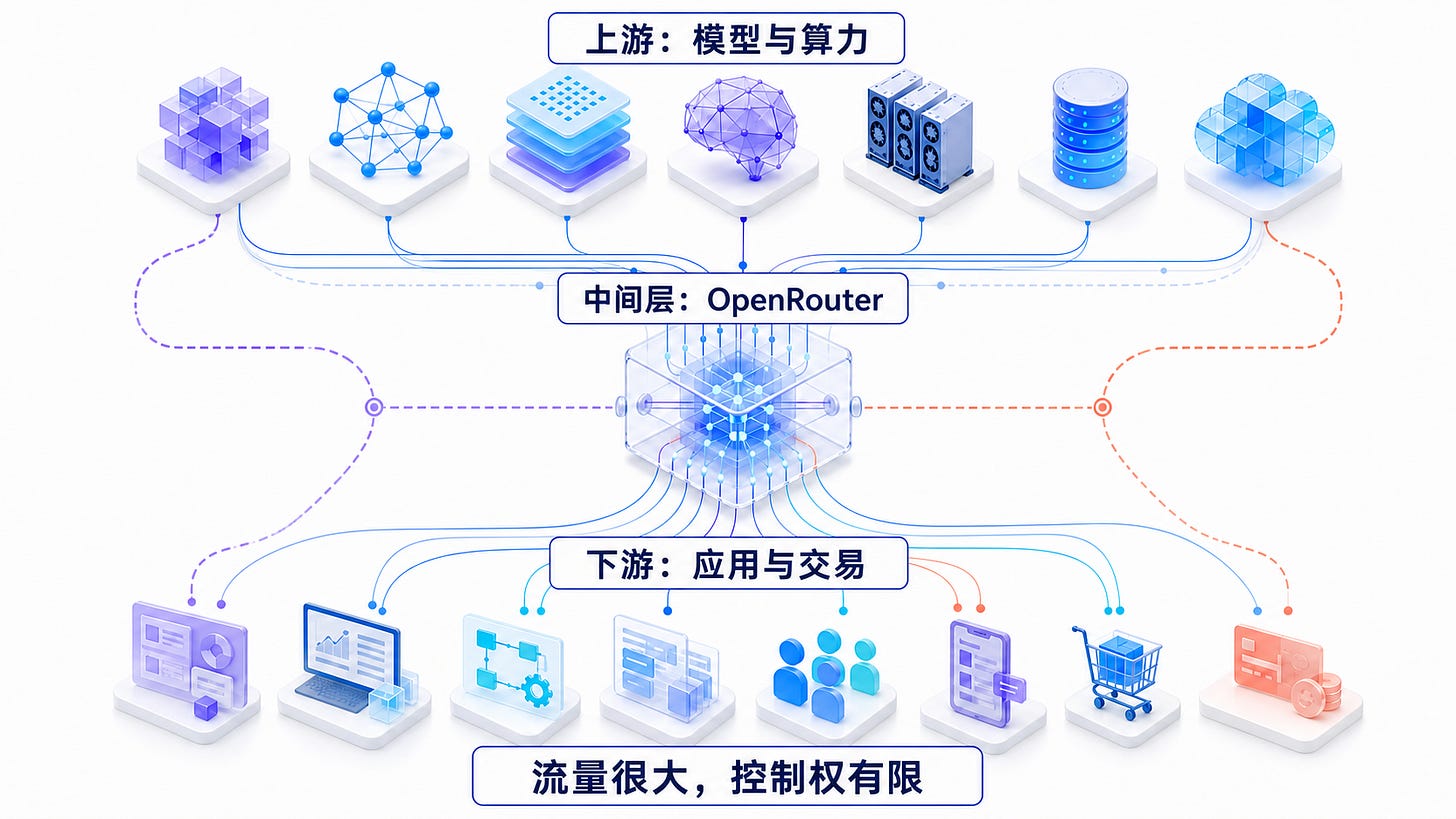 OpenRouter 位于模型供给与应用场景之间 OpenRouter 位于模型供给与应用场景之间