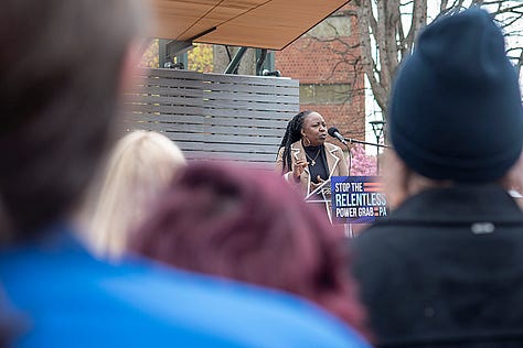 The photos show community members at a "Stop the Relentless Power Grab PA" rally