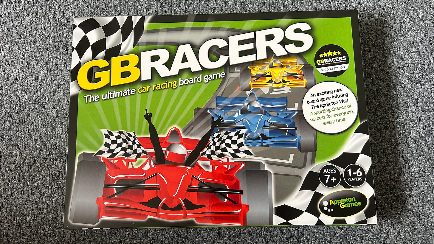 A board game. GB Racers a motor racing board game by Appleton Games. 