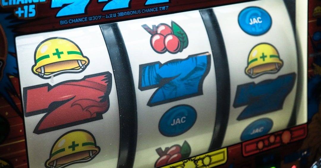 slot machine displaying three seven