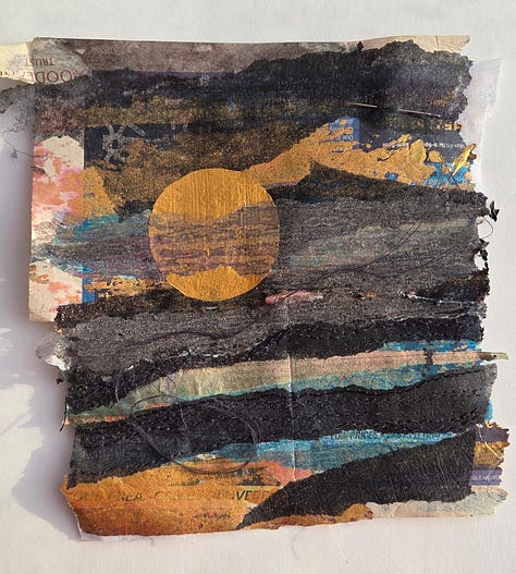layered papers and painted Bondaweb