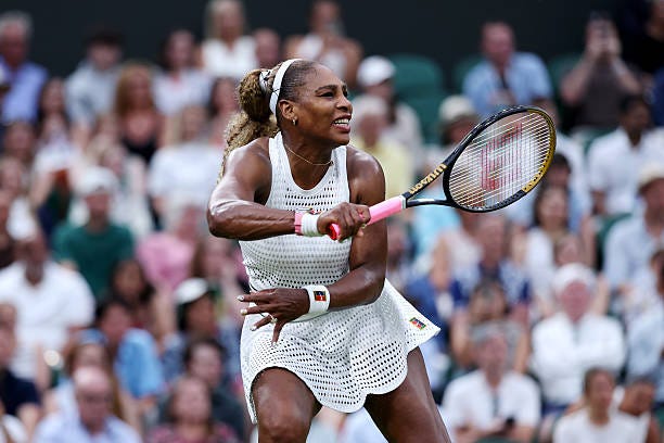 Serena Williams of United States plays a forehand against Maya Joint of Australia during their Ladies' Singles first round match on day two of The...