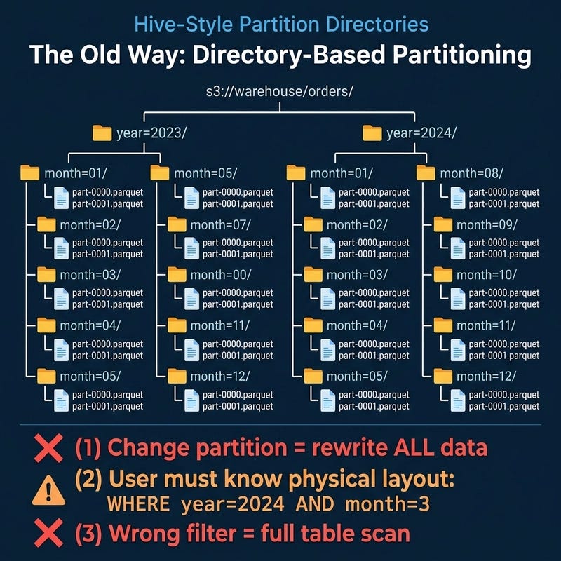 Hive-style directory-based partitioning with its three core problems