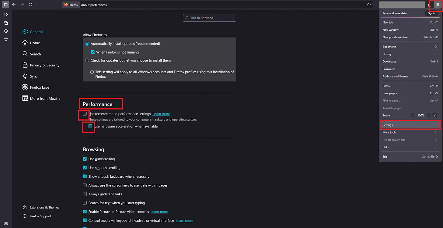 Moxilla Firefox Browser Settings
