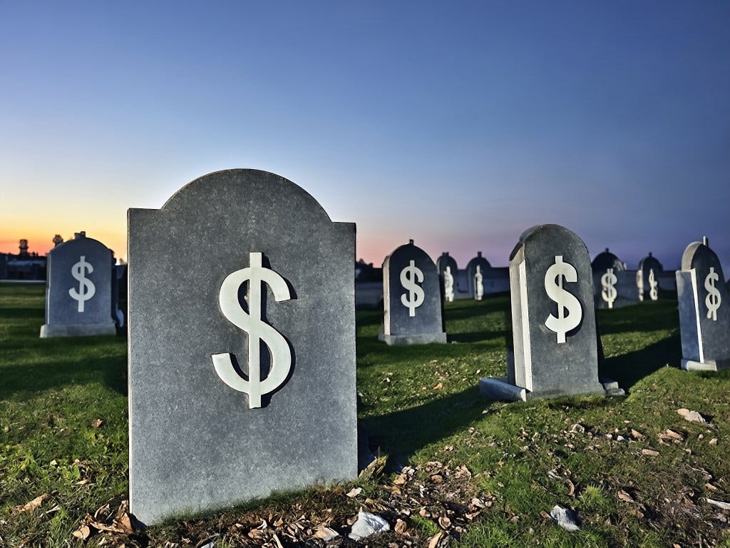 Graveyard headstones with dollar signs Graveyard headstones with dollar signs