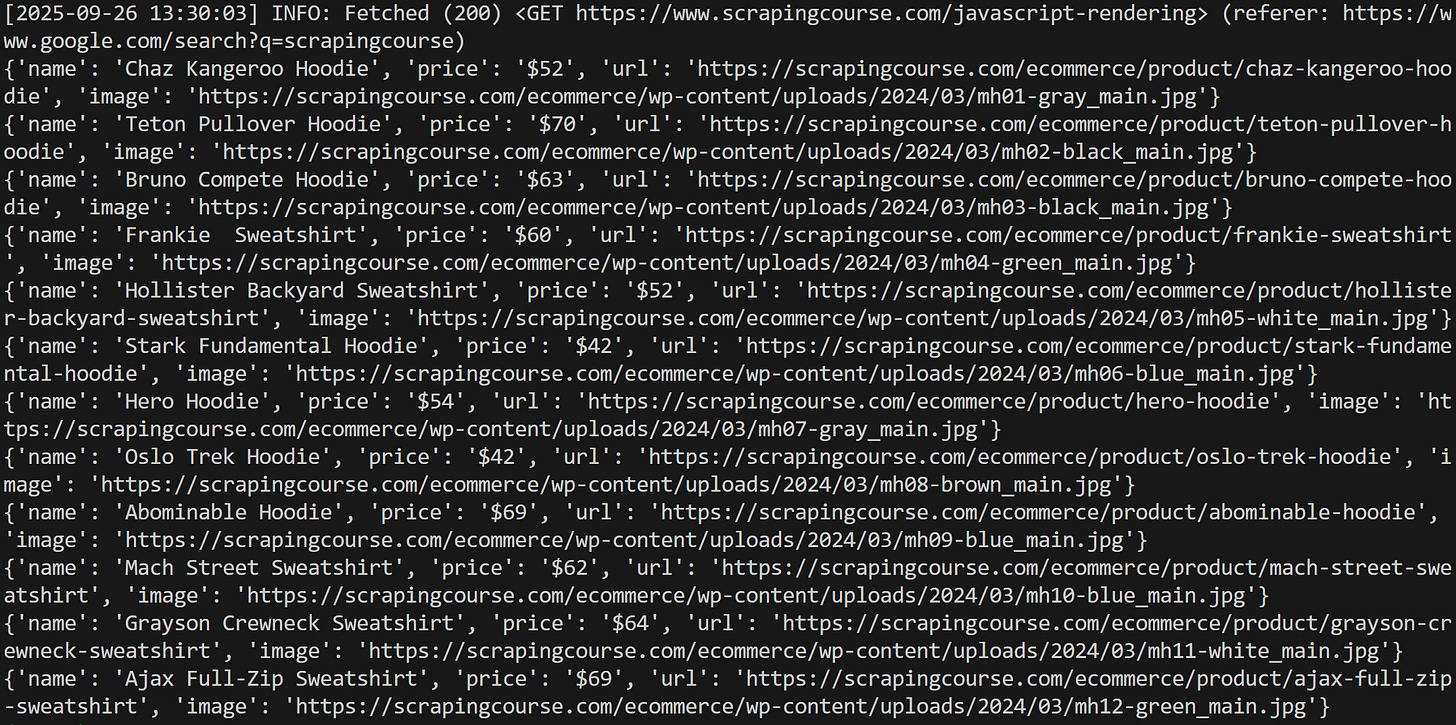 The output produced by the script
