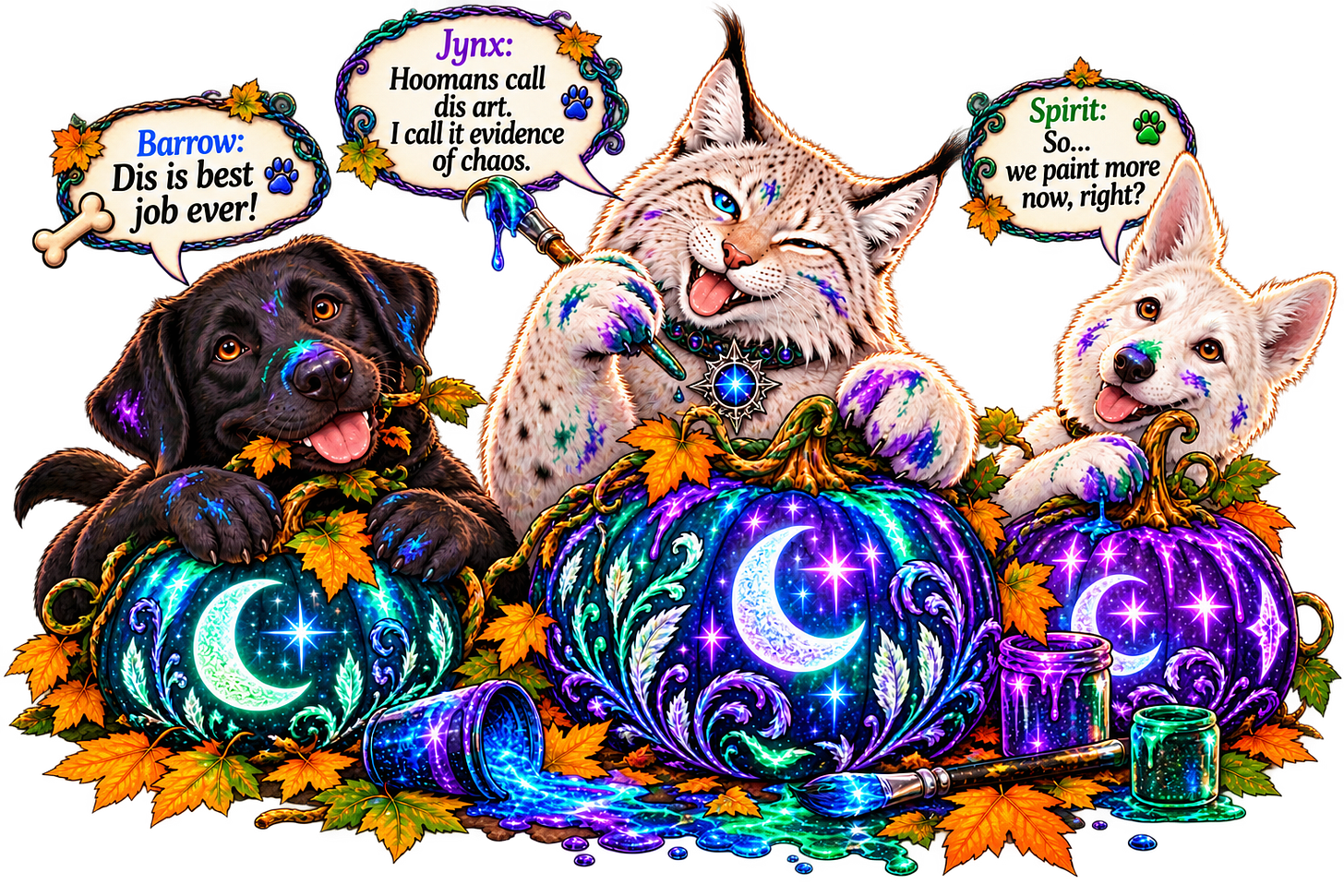 Barrow, Juynx and Spirit painting Glow Gourds Barrow, Juynx and Spirit painting Glow Gourds