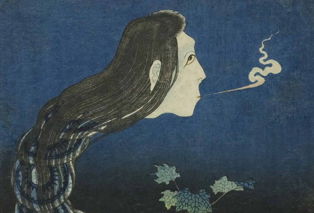 a painting of a woman smoking a cigarette a painting of a woman smoking a cigarette