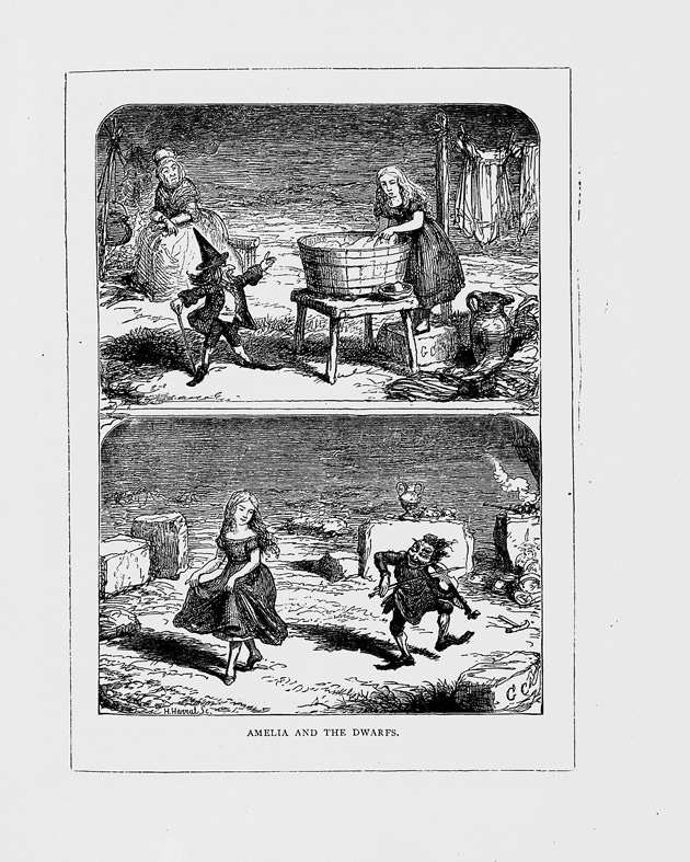 Illustration of Amelia washing clothes and dancing with the faeries. Illustration of Amelia washing clothes and dancing with the faeries.