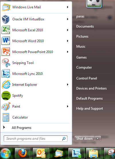 start menu finding a prgoram via start menu