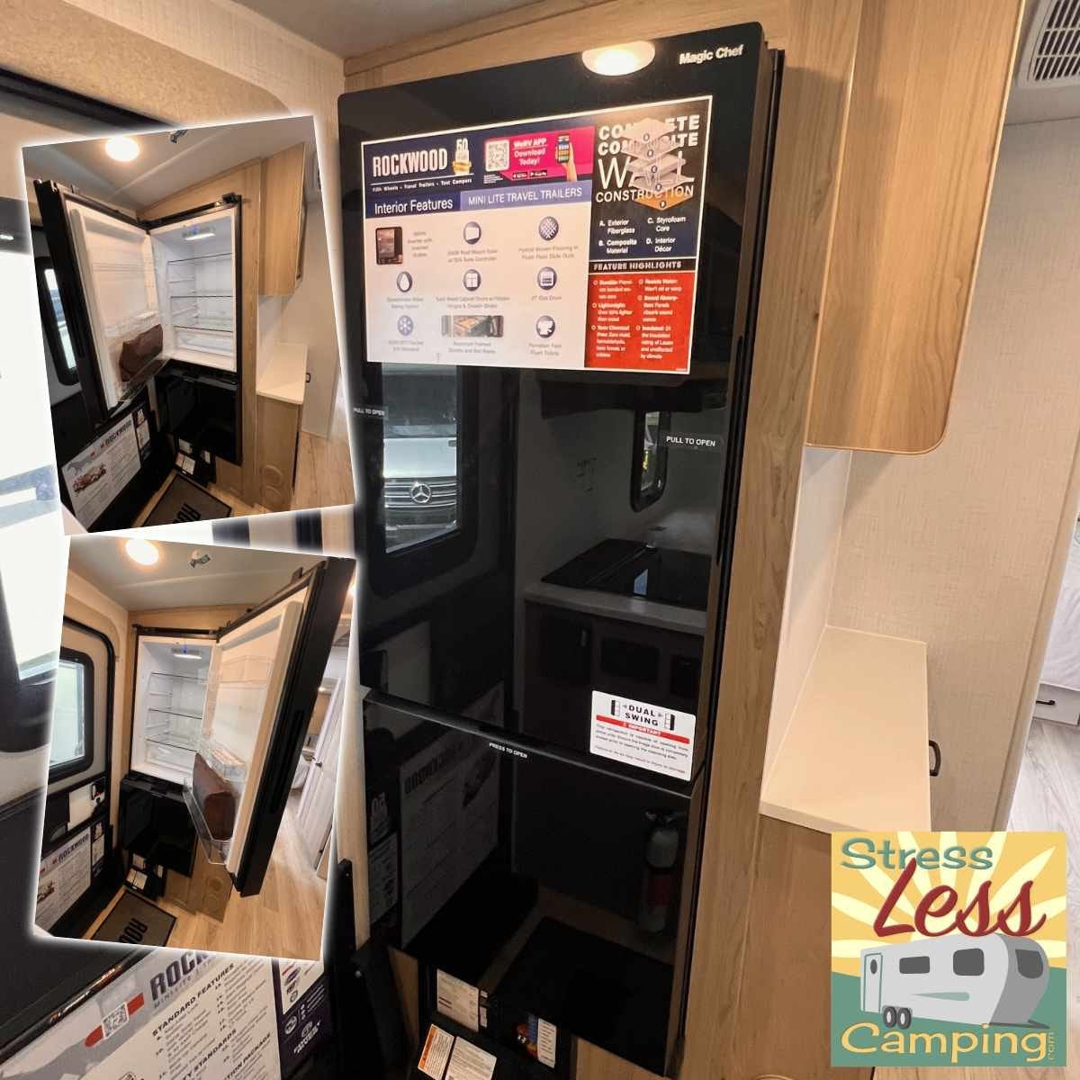 Dual swing RV refrigerator door on our Magic Chef refrigerator