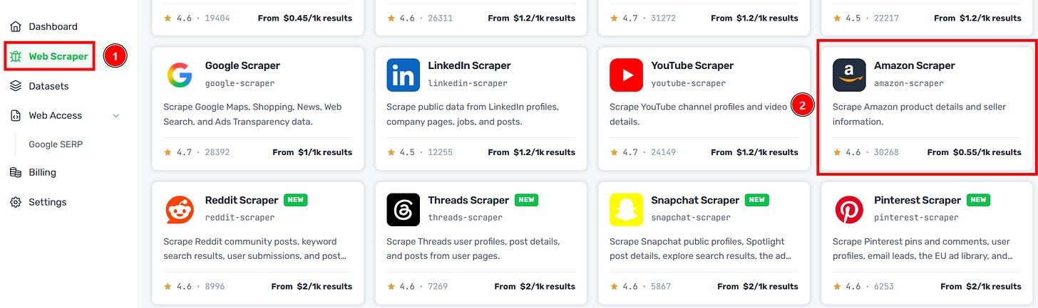 Select the Amazon Web Scraper API into AntsData dashboard by Federico Trotta Select the Amazon Web Scraper API into AntsData dashboard by Federico Trotta