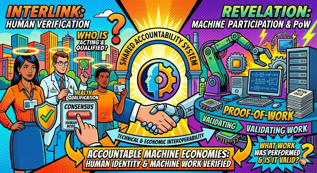 Verification without work is incomplete. Work without identity is unaccountable.