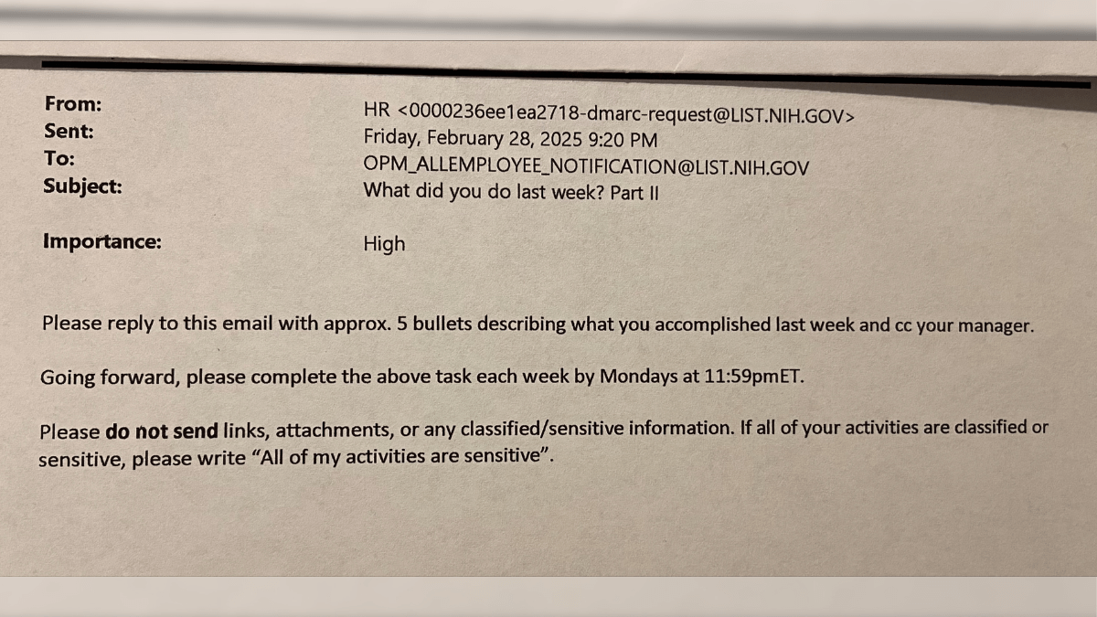 Federal workers receive second email requiring list of week's  accomplishments Federal workers receive second email requiring list of week's  accomplishments