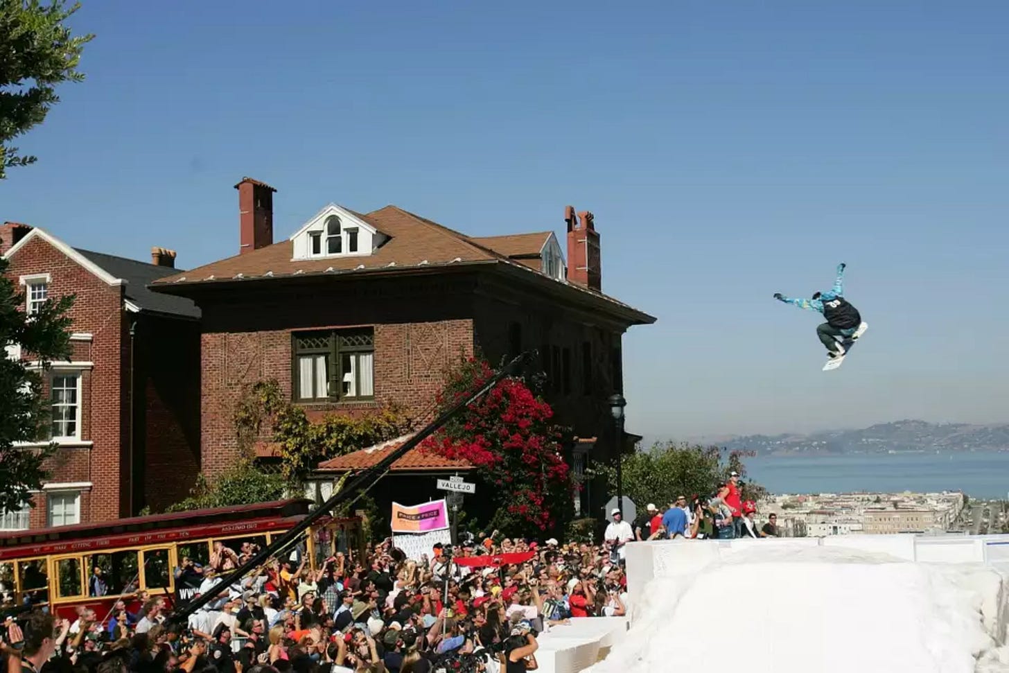 Travis Parker launches off the jump during a promotional ski jump put on by Icer Air on Filmore Street on Sept. 29, 2005, in San Francisco, Calif.