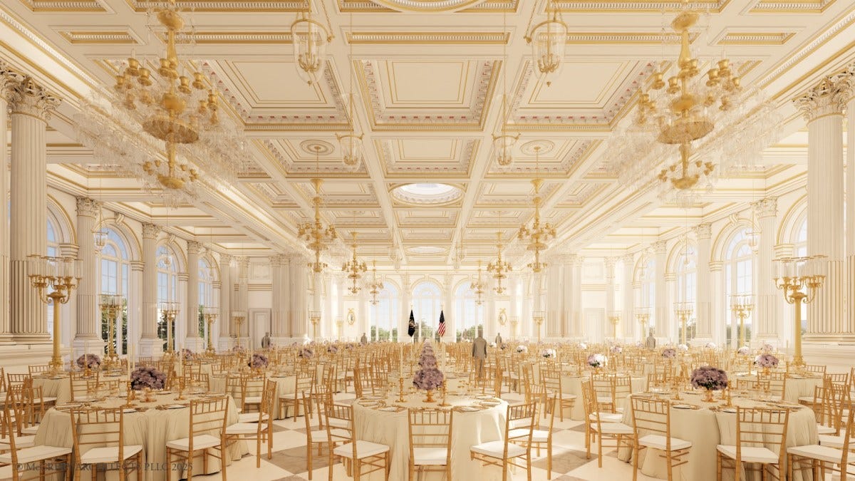 White House State Ballroom - Interior View Looking South Up White House State Ballroom - Interior View Looking South Up