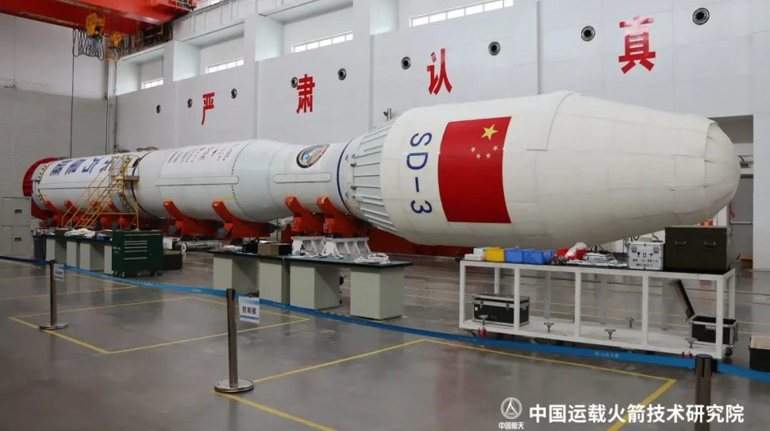 The Jielong-3 Y12 vehicle undergoing pre-flight preparations with all of its hardware and payloads installed. The Jielong-3 Y12 vehicle undergoing pre-flight preparations with all of its hardware and payloads installed.