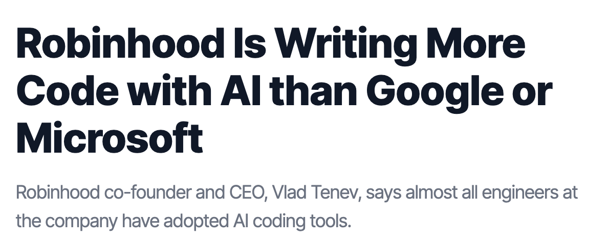 Robinhood is writing 50% of its code with AI Robinhood is writing 50% of its code with AI