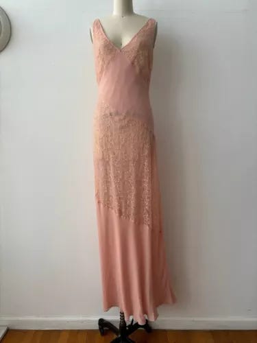 Vintage Moschino Pink Silk Lace Maxi Slip Dress - Picture 2 of 6