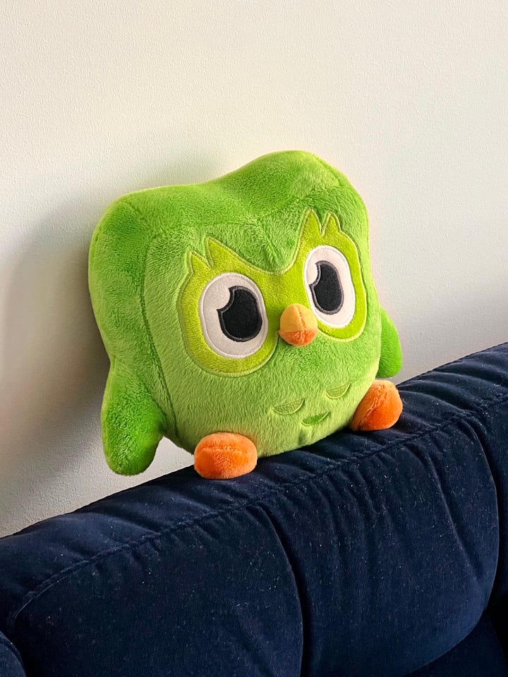 Duo plushie on the left and Duo store message on the right