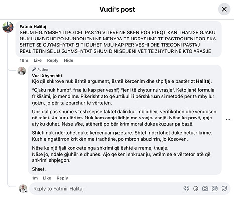 Materiale të dokumentuara nga rrjetet sociale që pasqyrojnë reagimet ndaj hulumtimit, përfshirë diskursin publik, etiketimet dhe format e presionit verbal që shfaqen pas publikimit.