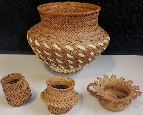TARAHUMARA Copper Canyon MEXICO INDIANS Handwoven PINE NEEDLE Baskets (LOT OF 4) - Picture 1 of 24
