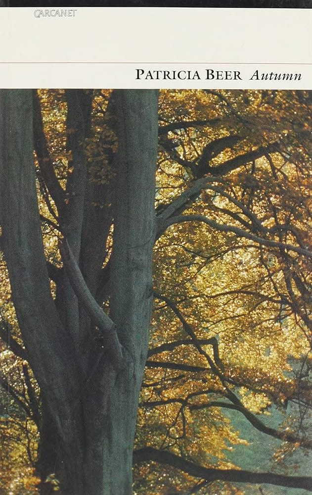 Carcanet book cover with a photo of a tree in its. autumn finery — all gold and orange and russet.