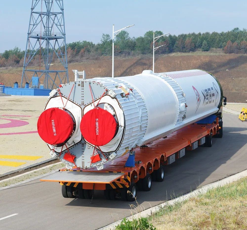 The Long March 6A Y8’s first-stage heading to the launch pad. The Long March 6A Y8’s first-stage heading to the launch pad.