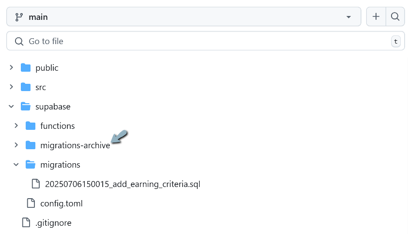 Move old migration files to the archive, e.g., to a separate folder using GitHub Desktop